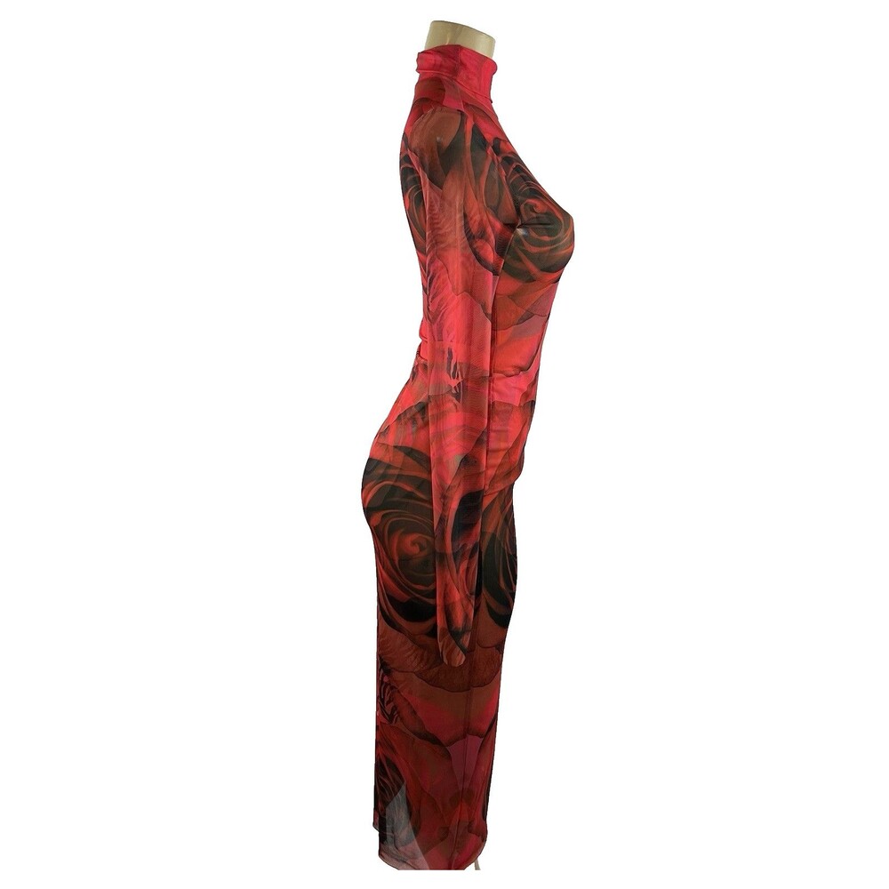 AFRM Shailene Dress Size S Midi Mesh Black Red Rose Dark Romance Whimsigoth - Picture 8 of 11